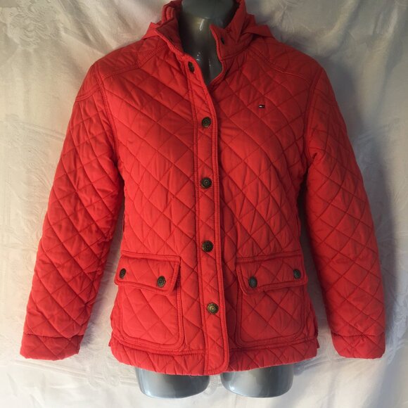 Tommy Hilfiger Jacket Girls 10 /12 Orange Quilted Coat LIght Winter or Spring - Picture 2 of 16